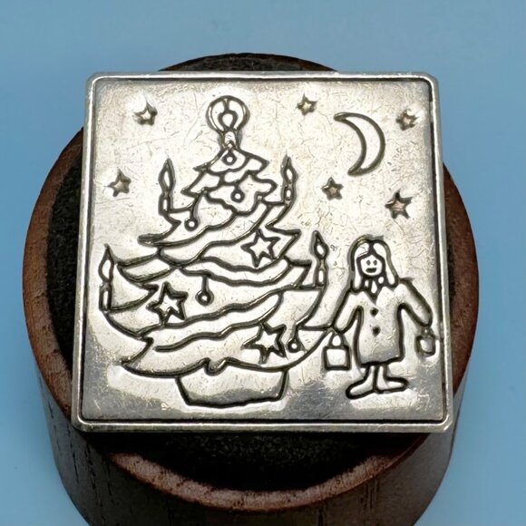 VTG Sterling Silver 925 Christmas Tree Starry Night Brooch Size 1.25'' Length